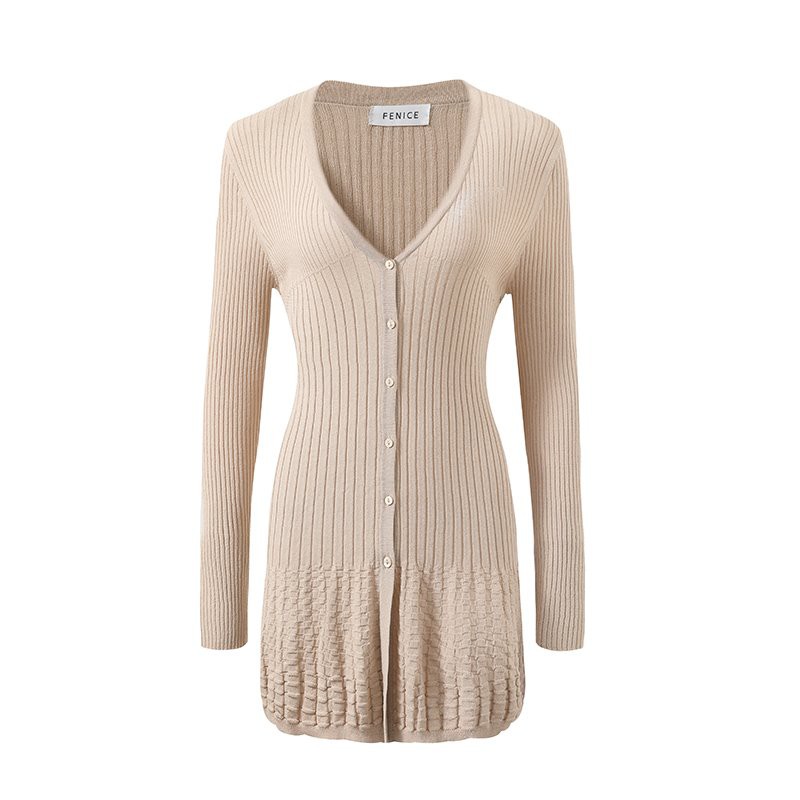 Ribbed V Neck Relaxed Longline Cardigan